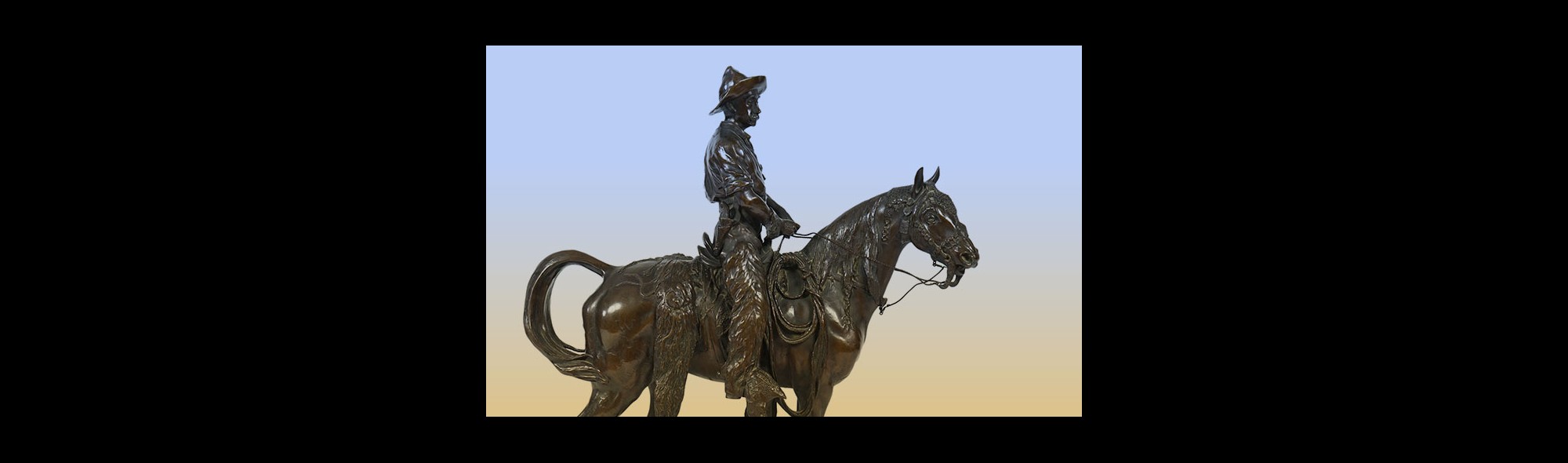 A cast bronze of the artist Walter Winans, as a cowboy, riding the Arab stallion Skowronek