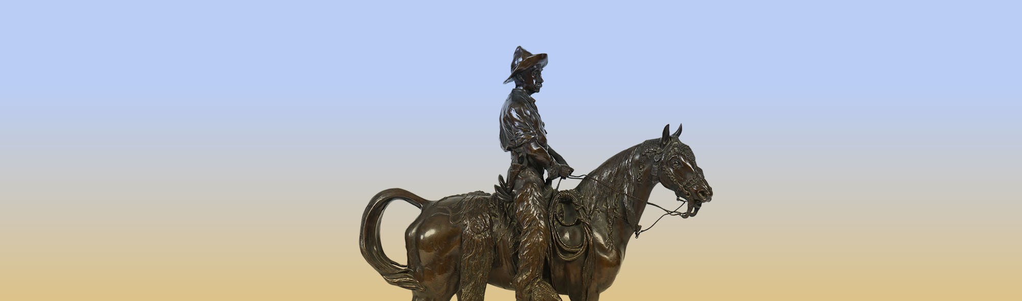 A cast bronze of the artist Walter Winans, as a cowboy, riding the Arab stallion Skowronek