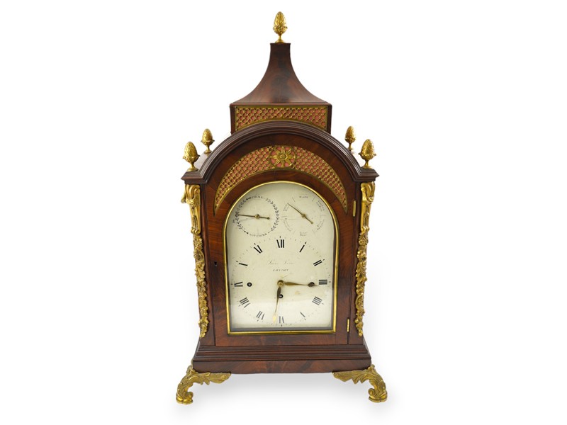 Lewin Levin of London. A patriotic George III brass-mounted mahogany repeating six-tune musical bracket clock